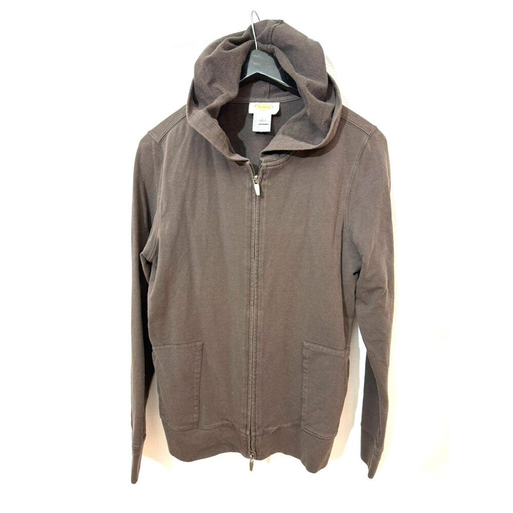 Talbots Hooded Fleece Jacket Sweatshirt Zippered Pockets Grey - L